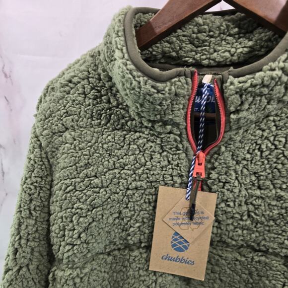 Chubbies Pullover Mens Small Green Fleece Quarter Zip High Pile Lasso Pink - Picture 2 of 10